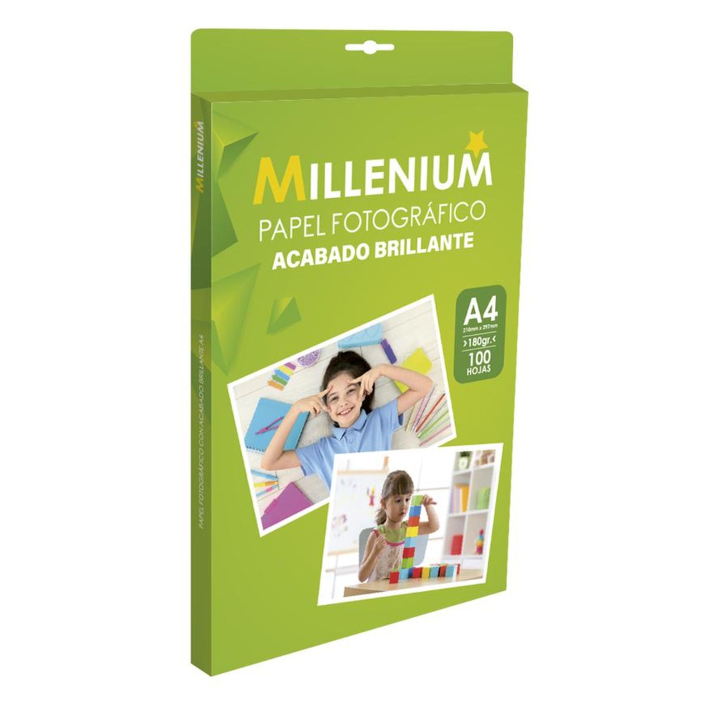 PAPEL FOTOGRÁFICO A4 180GR  100 HOJAS MILLENIUM
