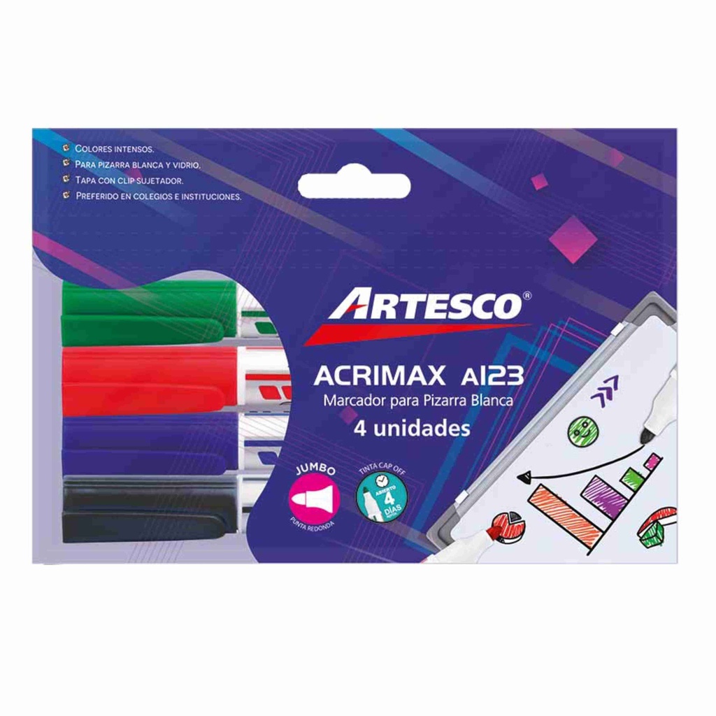 PLUMON PARA PIZARRA ACRIMAX A123 X 4 ARTESCO
